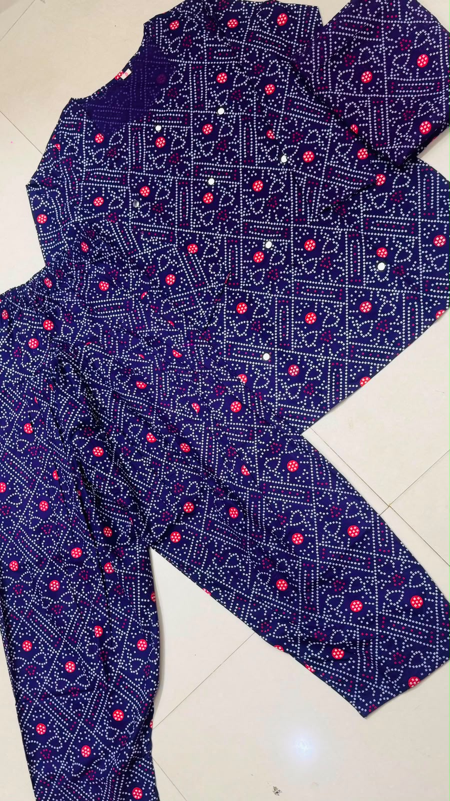 Women’s Premium Cotton Bandhani Jaipuri Print Suit Set | Mirror Detail Sweetheart Kurti with Flared Patiala Salwar & Dupatta