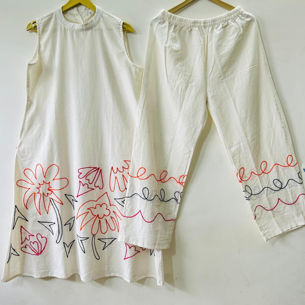 Women’s Premium Cotton Flex Hand Embroidered Kurta Pant Co-ord Set | Stylish Summer 2-Piece Outfit