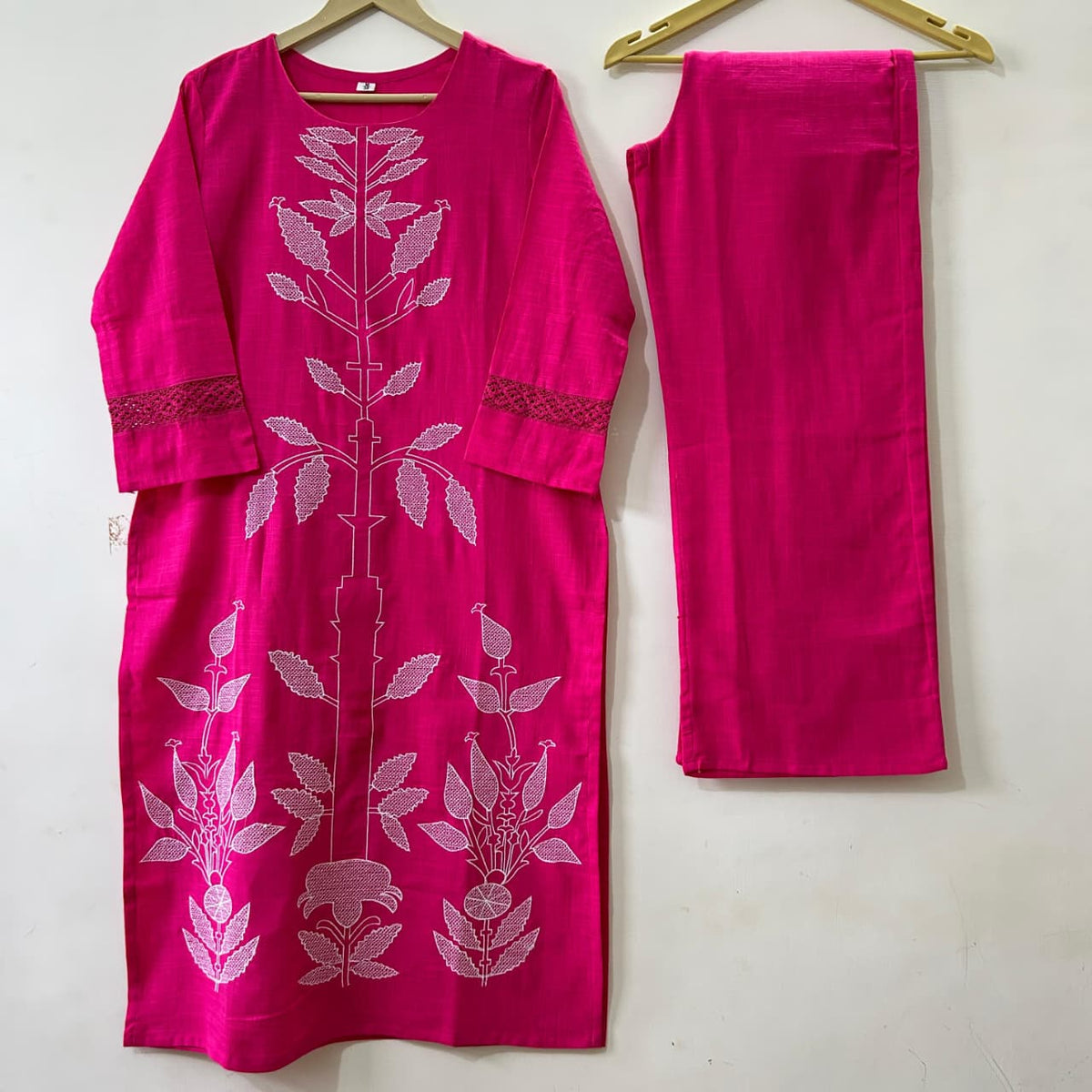 Women’s Cotton Rose Dust Embroidered Kurti Palazzo Co-ord Set | Stylish 2-Piece Ethnic Outfit