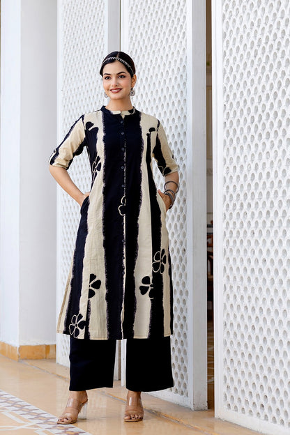 Women’s Premium Pure Cotton 60/60 Floral A-Line Kurti Palazzo Co-ord Set | Stylish Summer Collection
