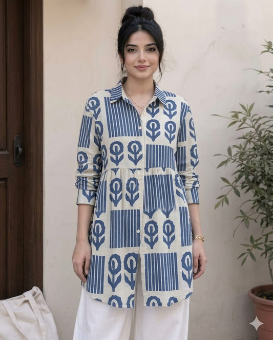 Women’s Premium Cotton 60/60 Sanganeri Print Shirt & Plazo Co-ord Set | Stylish 2-Piece Summer Outfit