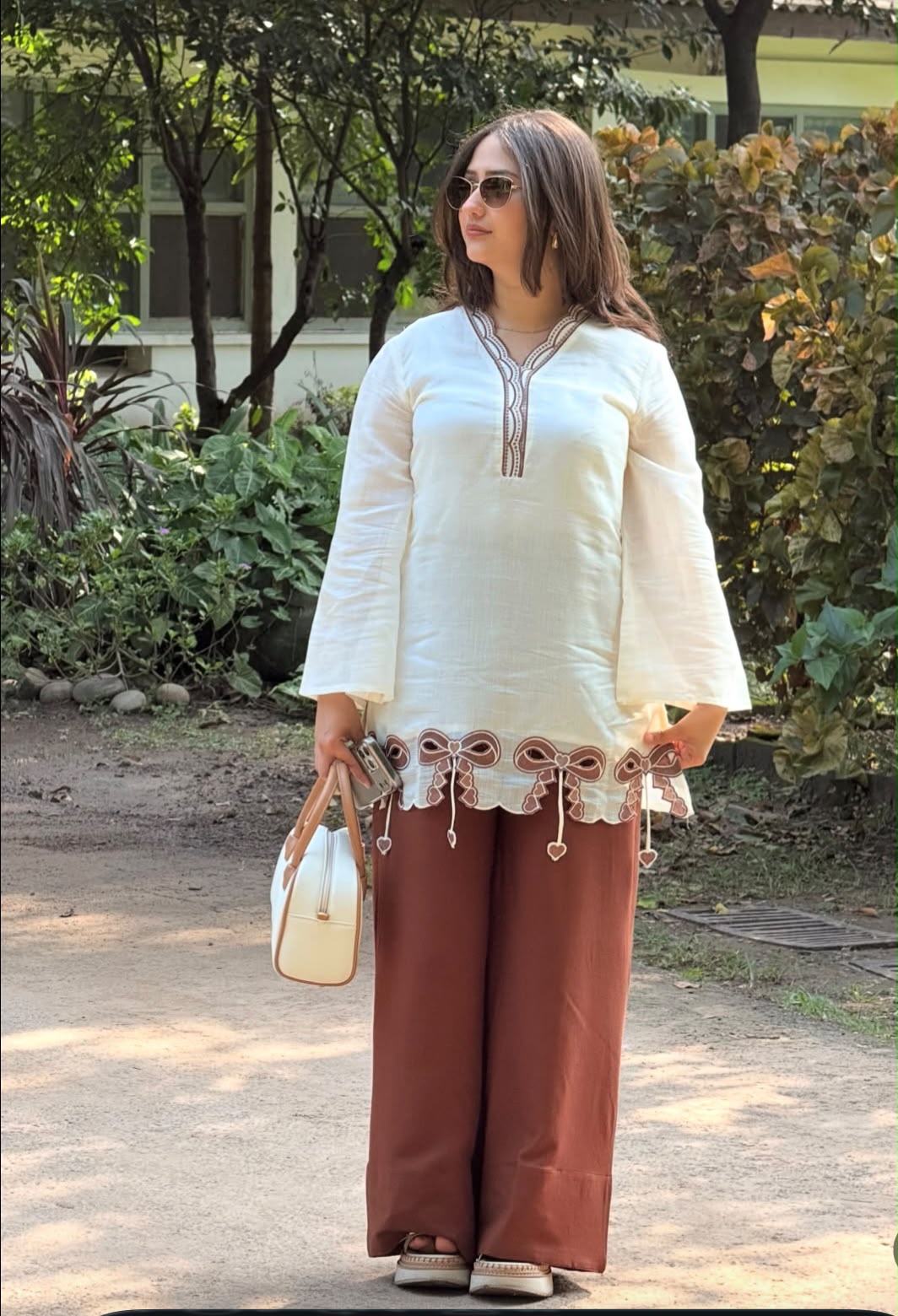 Women’s Premium Cotton 60/60 Embroidered Short Tunic & Wide-Leg Pant Co-ord Set | Stylish 2-Piece Outfit