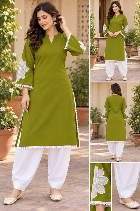 Women’s Pure Cotton Corset-Style Kurta with Off-White Farshi Salwar | Embroidered Traditional 2-Piece Set