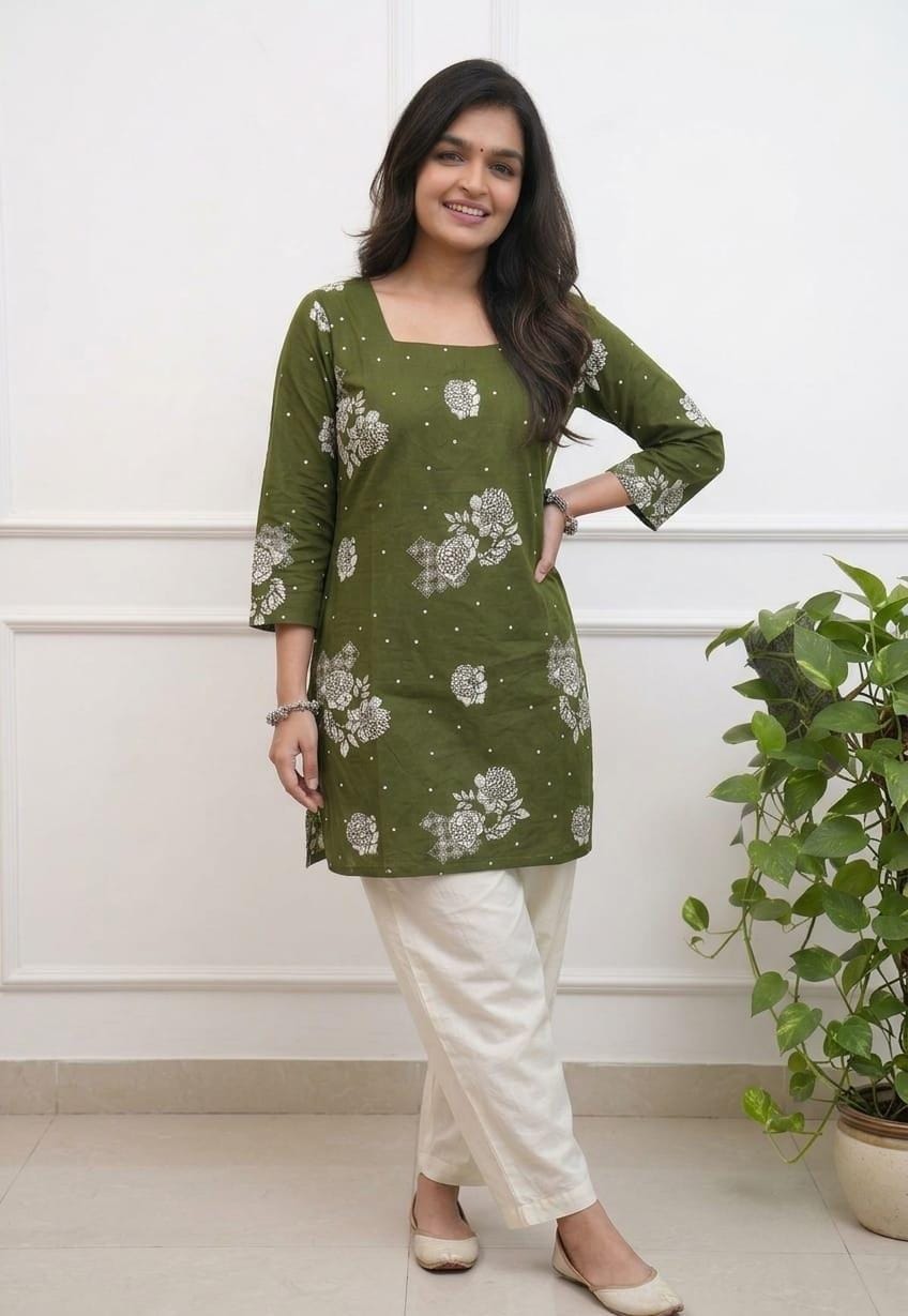Women’s Premium Cotton 60/60 Floral Printed Kurti Pant Set | Elegant Casual & Office Wear 2-Piece Set