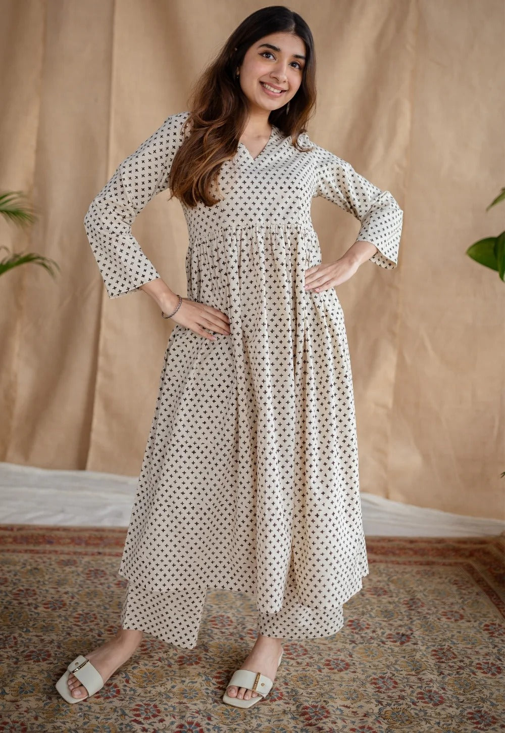 Women’s Cotton “Breath In” Printed Co-ord Set | Umbrella Style with Both-Side Pockets | Stylish 2-Piece Outfit