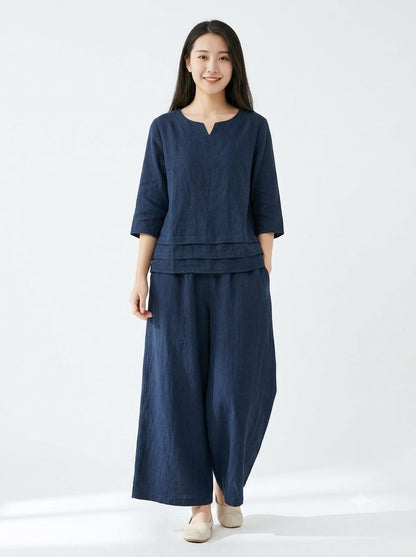 Women’s Premium Cotton Slub Co-ord Set | Stylish Top with Matching Palazzo & Two-Side Pockets | 2-Piece Set