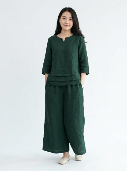 Women’s Premium Cotton Slub Co-ord Set | Stylish Top with Matching Palazzo & Two-Side Pockets | 2-Piece Set