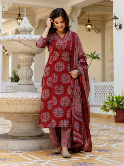 Women’s Pure Cotton 60/60 Heavy Printed Kurti Pant Dupatta Set | Hand Work & Lace Detailing | 3-Piece Showroom Collection