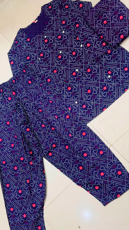 Women’s Premium Cotton Bandhani Jaipuri Print Suit Set | Mirror Detail Sweetheart Kurti with Flared Patiala Salwar & Dupatta