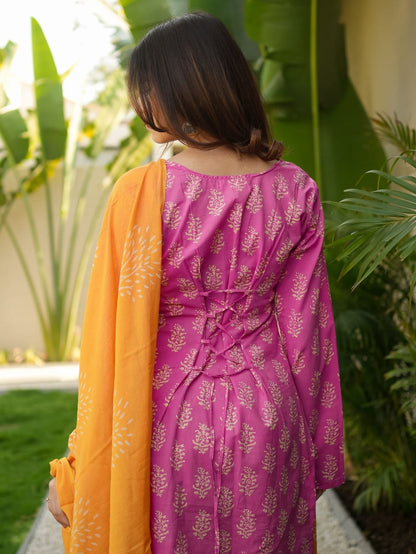 Women’s Premium Cotton 60/60 Farshi Pant Suit Set | Back Latkan Kurta with Farshi Pant & Dupatta | Festival Special
