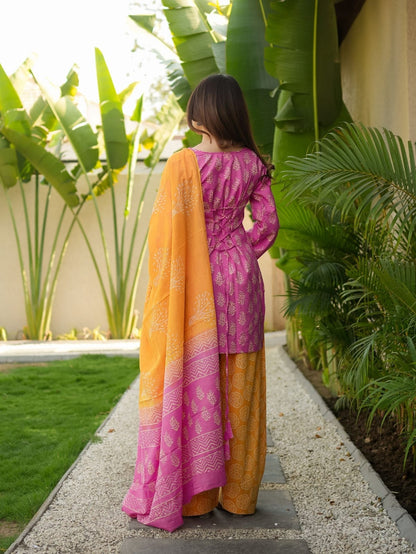 Women’s Premium Cotton 60/60 Farshi Pant Suit Set | Back Latkan Kurta with Farshi Pant & Dupatta | Festival Special
