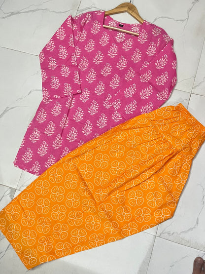 Women’s Premium Cotton 60/60 Farshi Pant Suit Set | Back Latkan Kurta with Farshi Pant & Dupatta | Festival Special