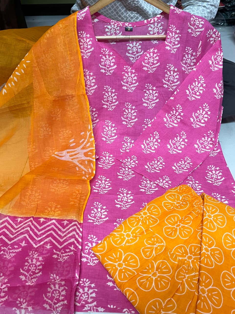 Women’s Premium Cotton 60/60 Farshi Pant Suit Set | Back Latkan Kurta with Farshi Pant & Dupatta | Festival Special