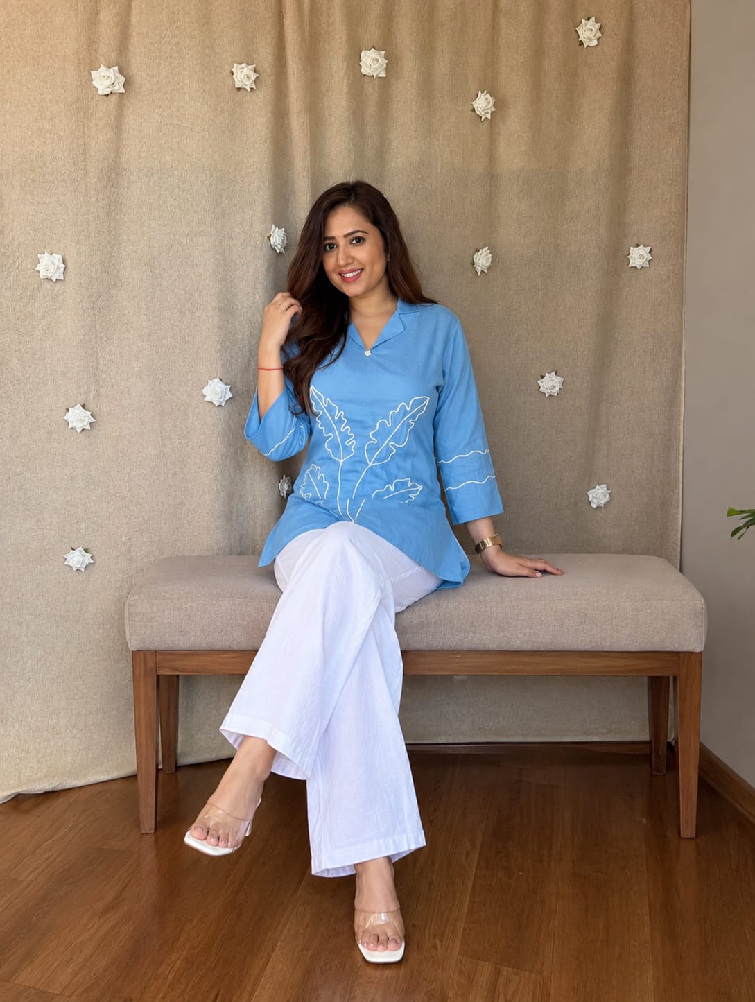 Women’s Premium Cotton Slub Floral Embroidered Co-ord Set | Straight Kurti & Pant | Elegant Daily & Office Wear