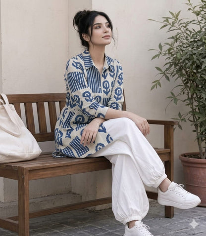 Women’s Premium Cotton 60/60 Sanganeri Print Shirt & Plazo Co-ord Set | Stylish 2-Piece Summer Outfit