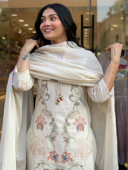 Women’s Premium Cotton Flex Embroidered Kurti Palazzo Dupatta Set | Handwork Detailing | Summer 3-Piece Set