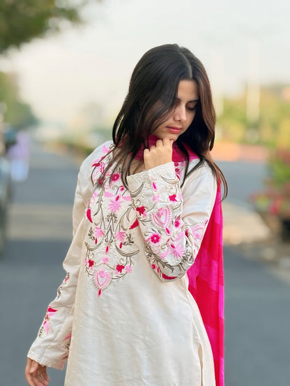 Women’s Cotton Flex Corset-Style Embroidered Farshi Salwar Set | Floral Print with Lace Detailing | Trendy Ethnic 2-Piece Set