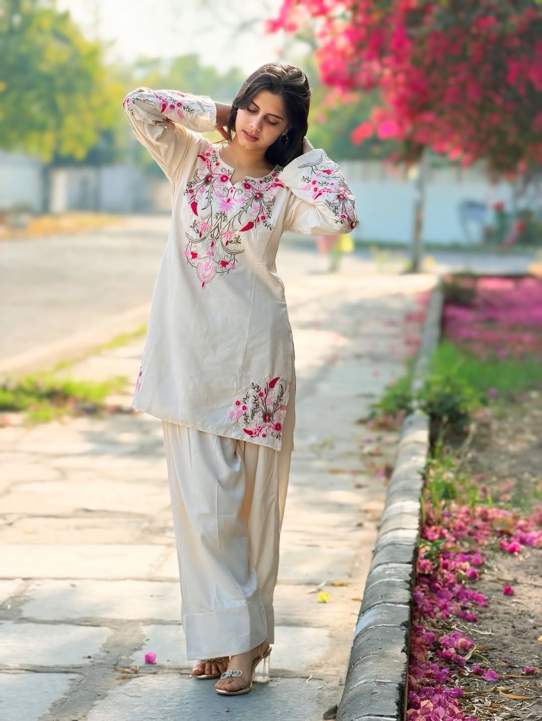 Women’s Cotton Flex Corset-Style Embroidered Farshi Salwar Set | Floral Print with Lace Detailing | Trendy Ethnic 2-Piece Set