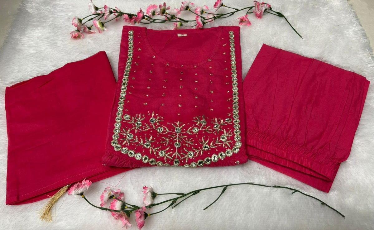 Women’s Premium Cotton 60/60 Embroidered Kurti Pant Set | Elegant Office & Daily Wear 2-Piece Set