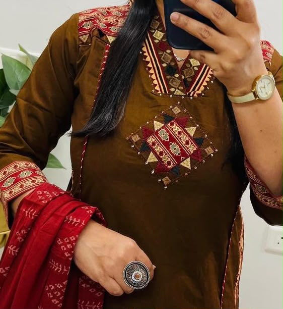Women’s Premium Cotton 3-Piece Suit Set | Embroidered Straight Kurti with Designer Yoke, Pockets & Printed Mulmul Dupatta