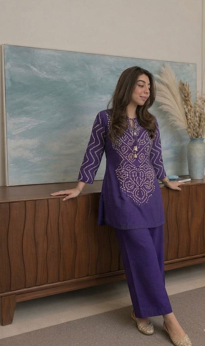 Women’s Premium Cotton Bandhani Co-ord Set | Handwork & Original Mirror Neck Detail with Kaudi Tassels