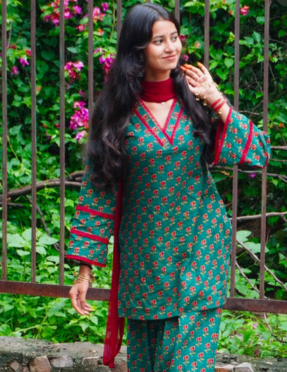 Women’s Cotton Block Print Farshi Salwar Set | Festive Special Dupatta-Less 2-Piece Ethnic Set