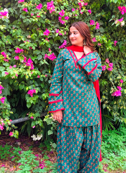 Women’s Cotton Block Print Farshi Salwar Set | Festive Special Dupatta-Less 2-Piece Ethnic Set