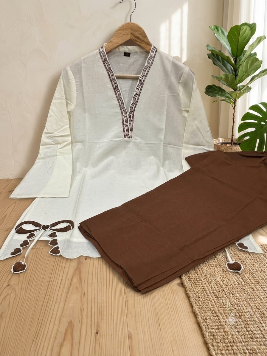 Women’s Premium Cotton 60/60 Embroidered Short Tunic & Wide-Leg Pant Co-ord Set | Stylish 2-Piece Outfit