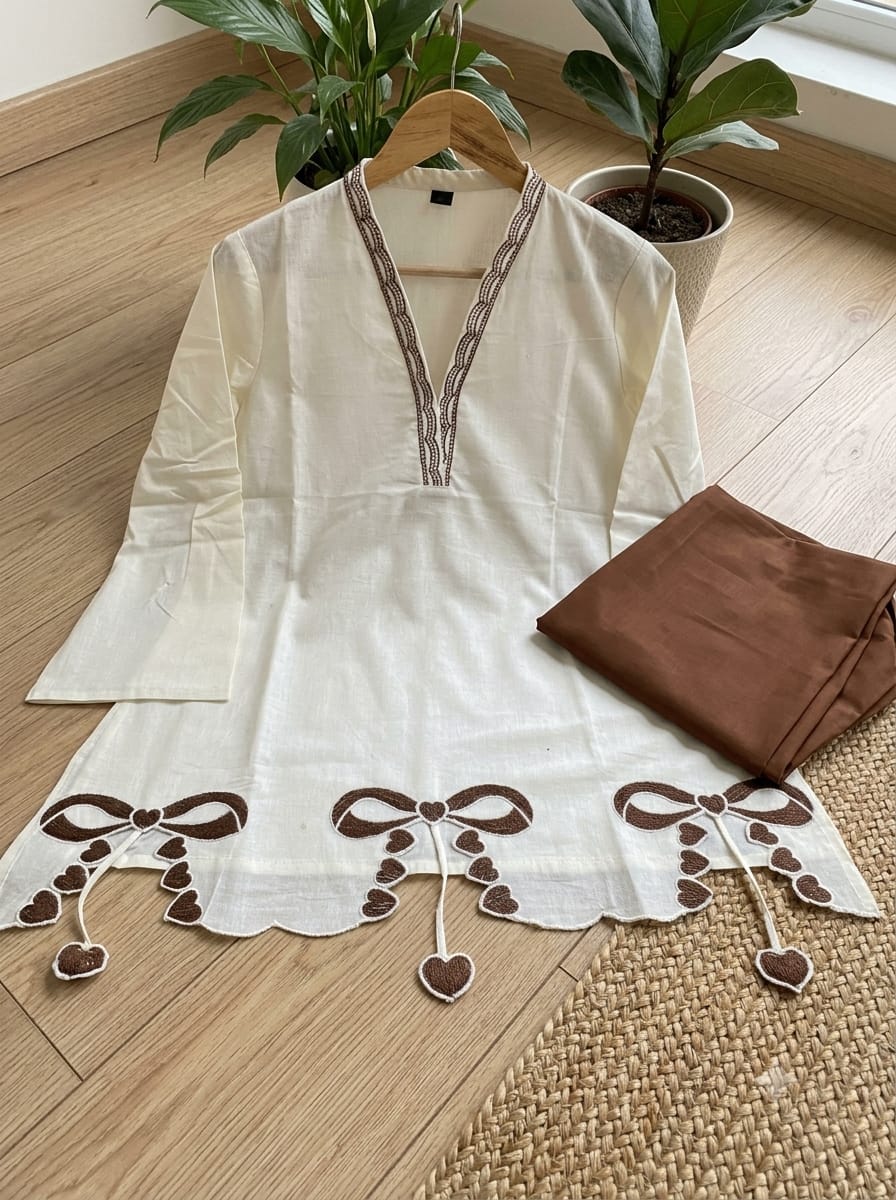 Women’s Premium Cotton 60/60 Embroidered Short Tunic & Wide-Leg Pant Co-ord Set | Stylish 2-Piece Outfit