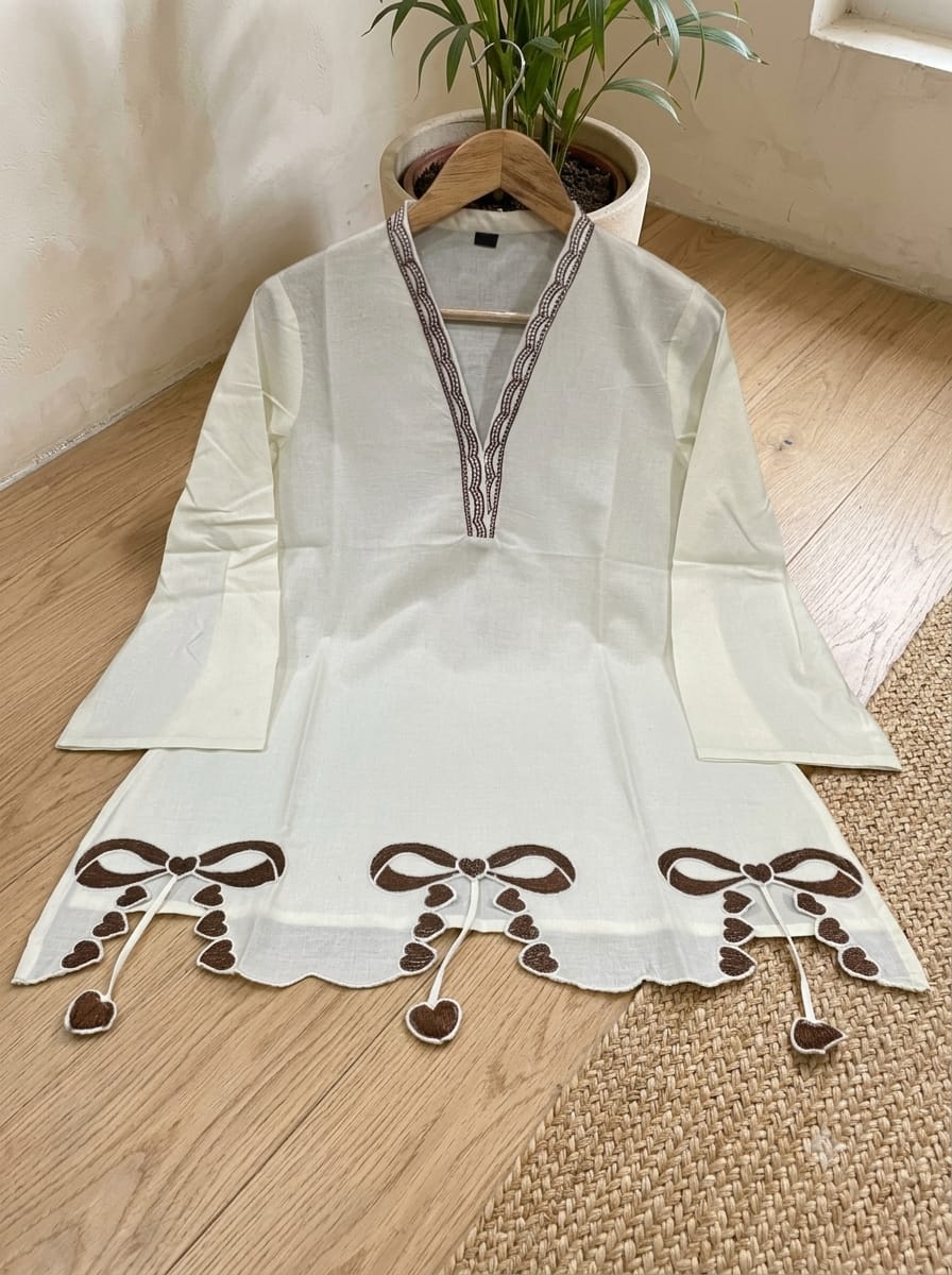 Women’s Premium Cotton 60/60 Embroidered Short Tunic & Wide-Leg Pant Co-ord Set | Stylish 2-Piece Outfit