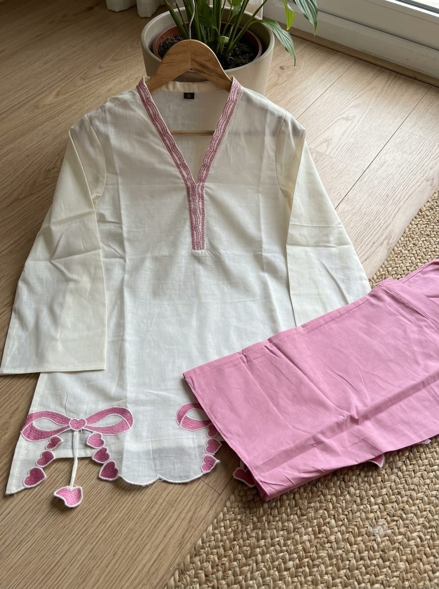 Women’s Premium Cotton 60/60 Embroidered Short Tunic & Wide-Leg Pant Co-ord Set | Stylish 2-Piece Outfit
