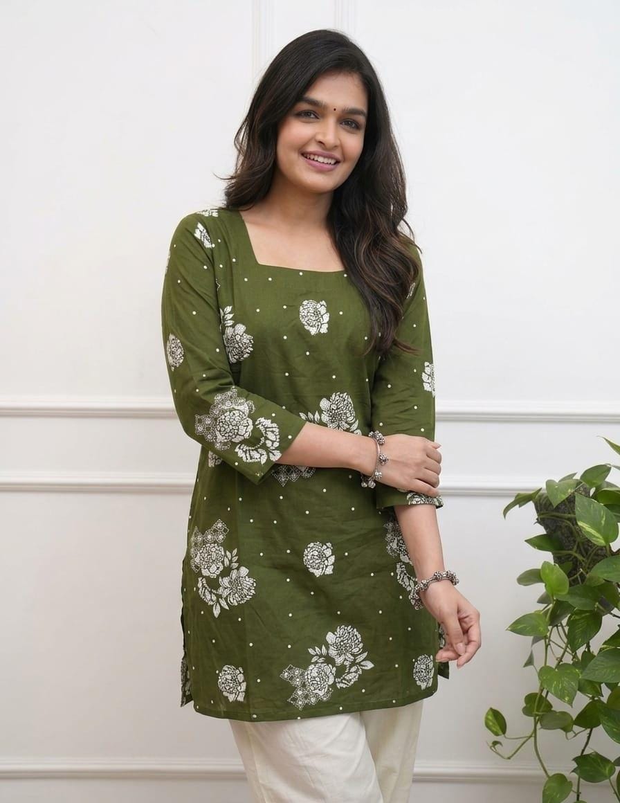 Women’s Premium Cotton 60/60 Floral Printed Kurti Pant Set | Elegant Casual & Office Wear 2-Piece Set