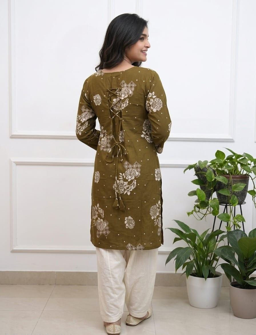 Women’s Premium Cotton 60/60 Floral Printed Kurti Pant Set | Elegant Casual & Office Wear 2-Piece Set