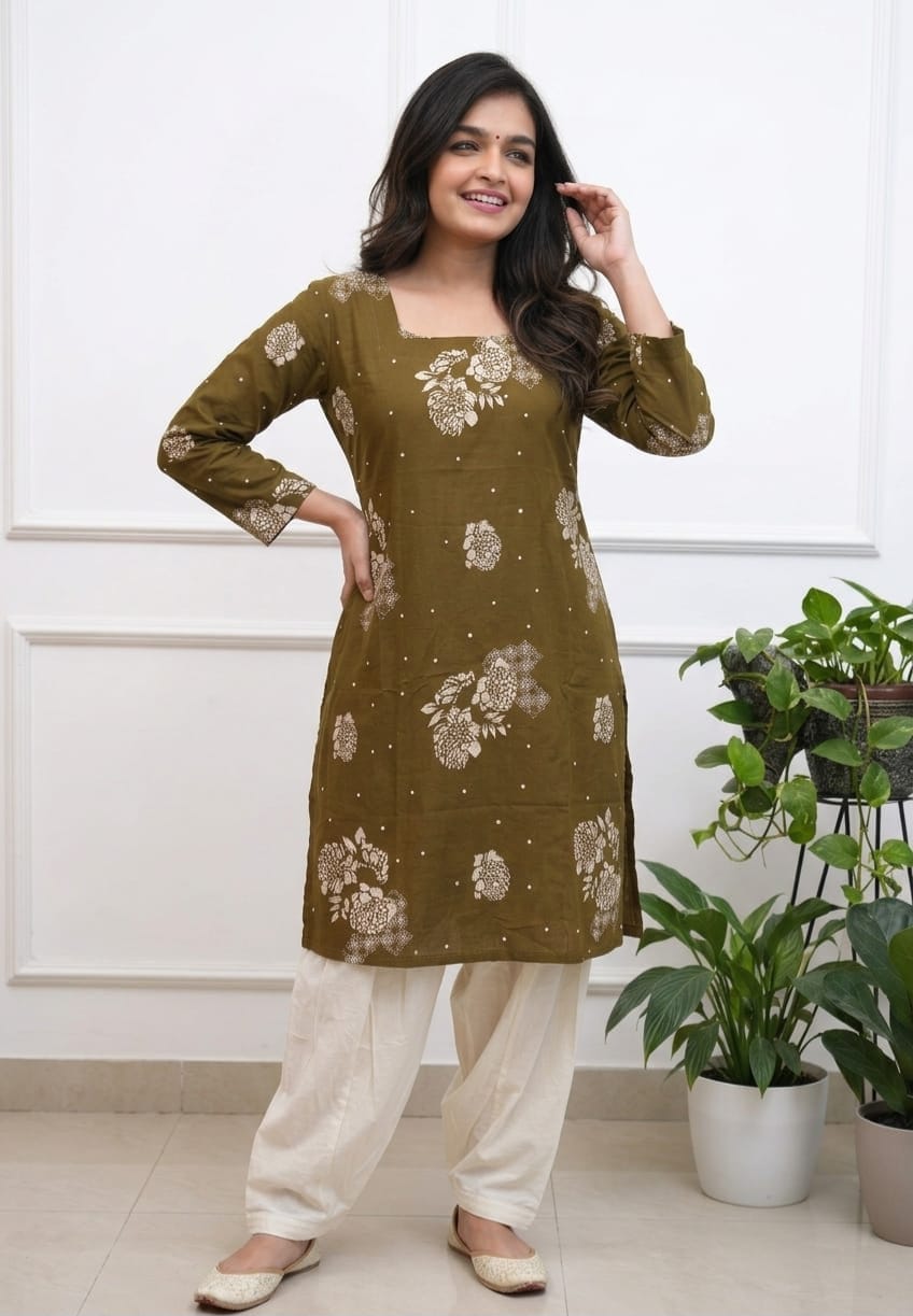 Women’s Premium Cotton 60/60 Floral Printed Kurti Pant Set | Elegant Casual & Office Wear 2-Piece Set