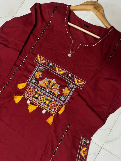 Women’s Premium Cotton 60/60 Embroidered Kurti Pant Dupatta Set | Full Katha Handwork & Pintuck Detailing | 3-Piece Suit