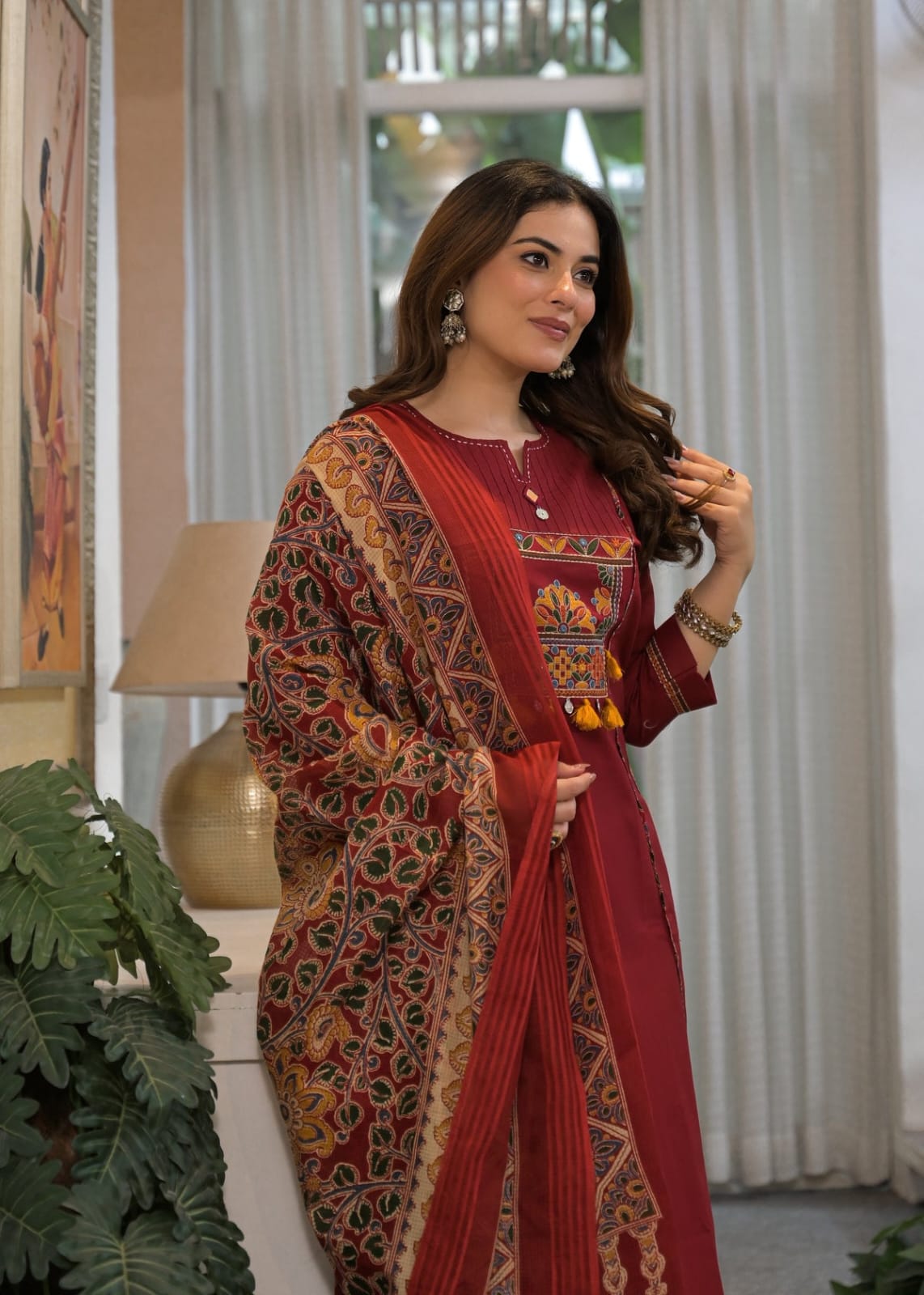 Women’s Premium Cotton 60/60 Embroidered Kurti Pant Dupatta Set | Full Katha Handwork & Pintuck Detailing | 3-Piece Suit