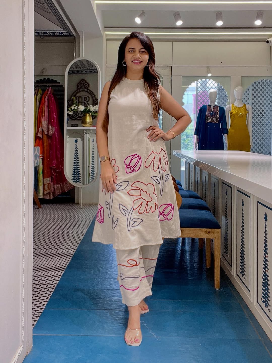 Women’s Premium Cotton Flex Hand Embroidered Kurta Pant Co-ord Set | Stylish Summer 2-Piece Outfit