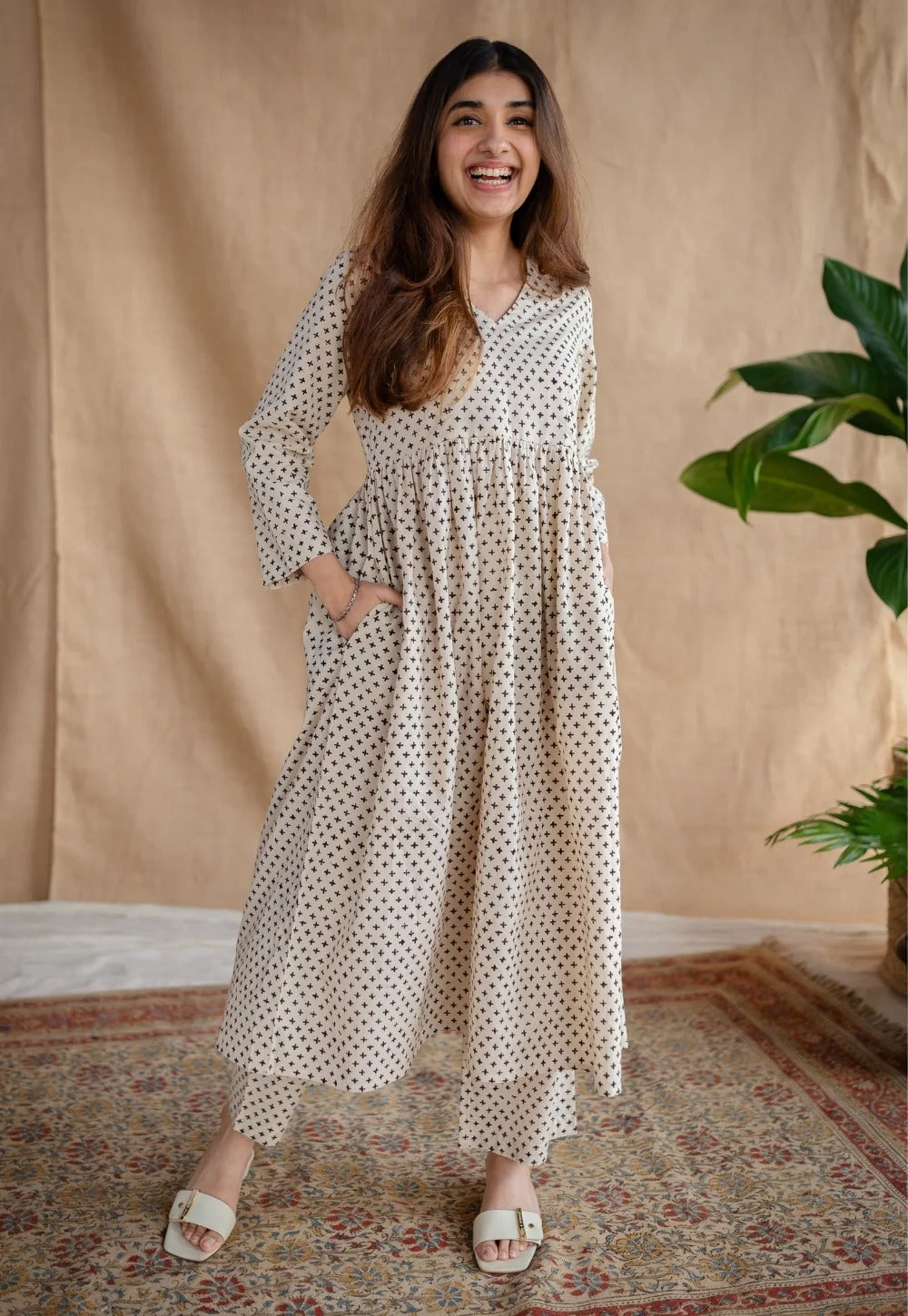 Women’s Cotton “Breath In” Printed Co-ord Set | Umbrella Style with Both-Side Pockets | Stylish 2-Piece Outfit