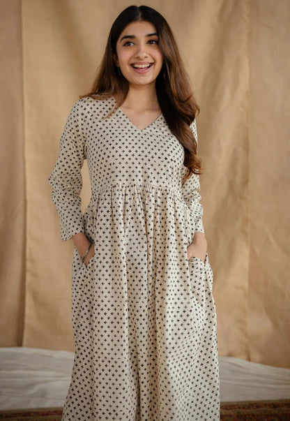 Women’s Cotton “Breath In” Printed Co-ord Set | Umbrella Style with Both-Side Pockets | Stylish 2-Piece Outfit