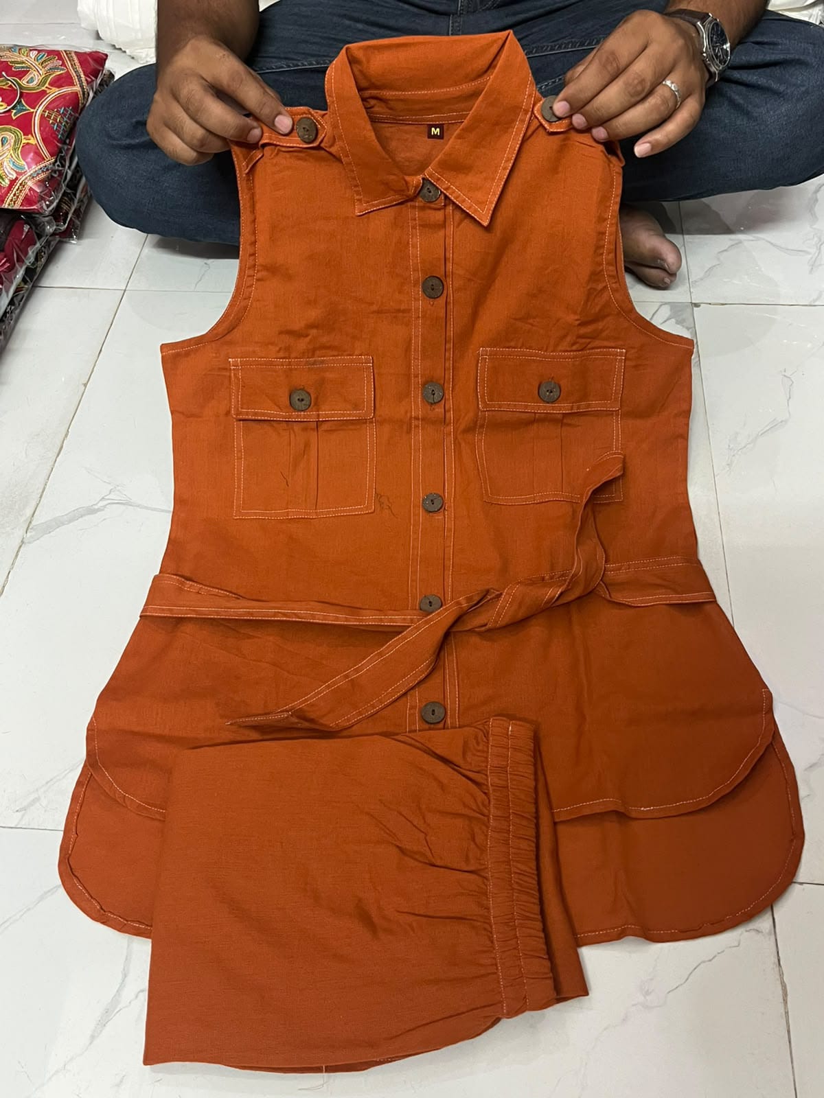 Women’s Premium Cotton Flex Summer Co-ord Set | Stylish Top with Back Belt & Pocket Pant | 2-Piece Set