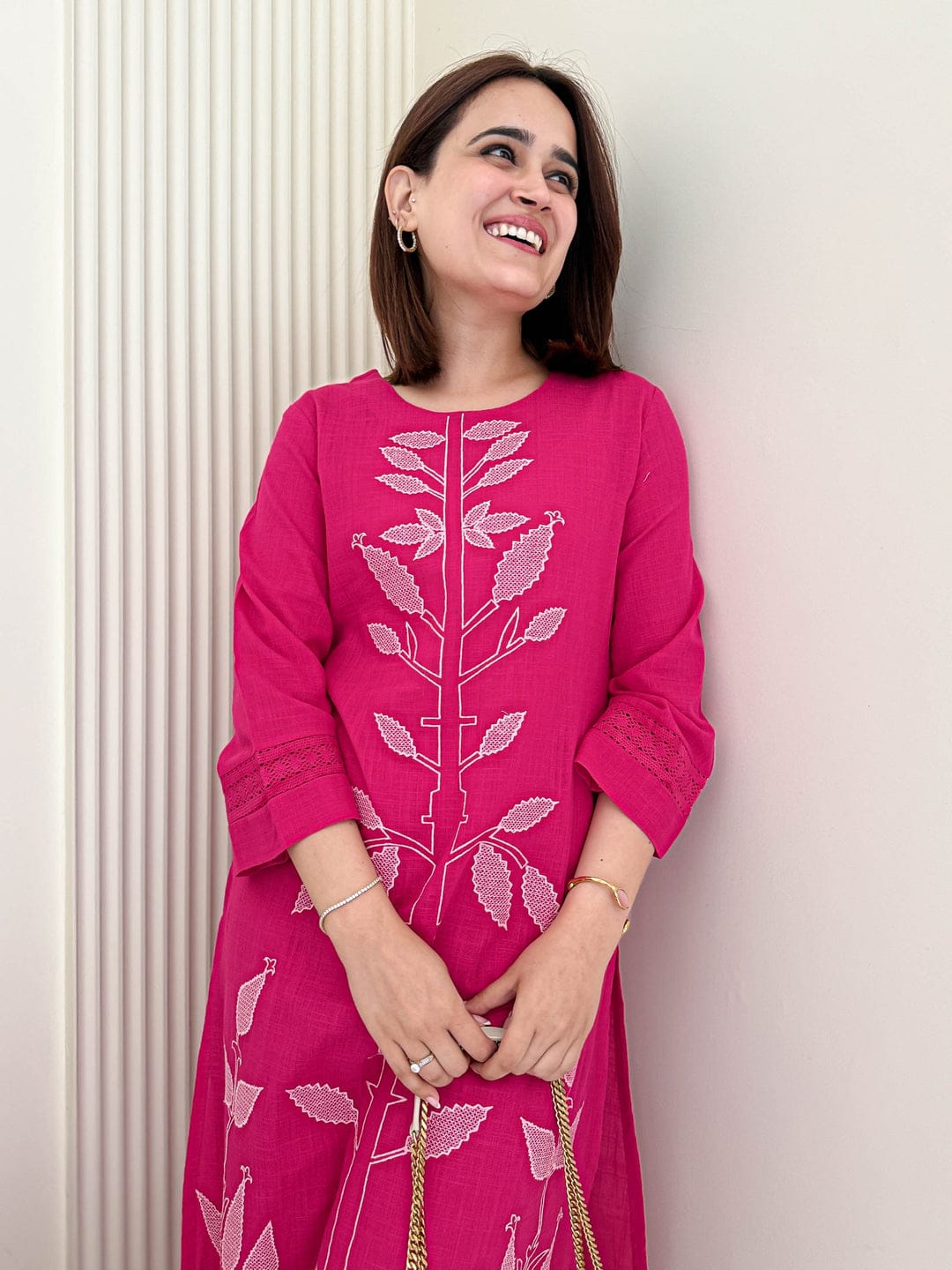 Women’s Cotton Rose Dust Embroidered Kurti Palazzo Co-ord Set | Stylish 2-Piece Ethnic Outfit