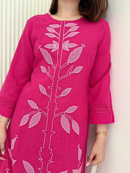 Women’s Cotton Rose Dust Embroidered Kurti Palazzo Co-ord Set | Stylish 2-Piece Ethnic Outfit