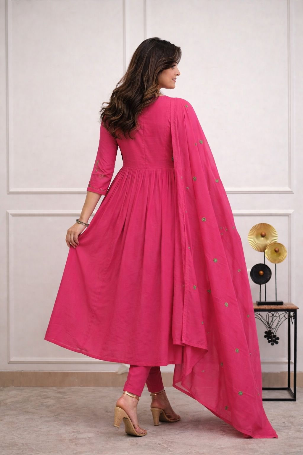 Women’s Cotton 60/60 Natra Cut Embroidered Kurta Pant Dupatta Set | Cotton Malmal Embroidered Dupatta | 3-Piece Set