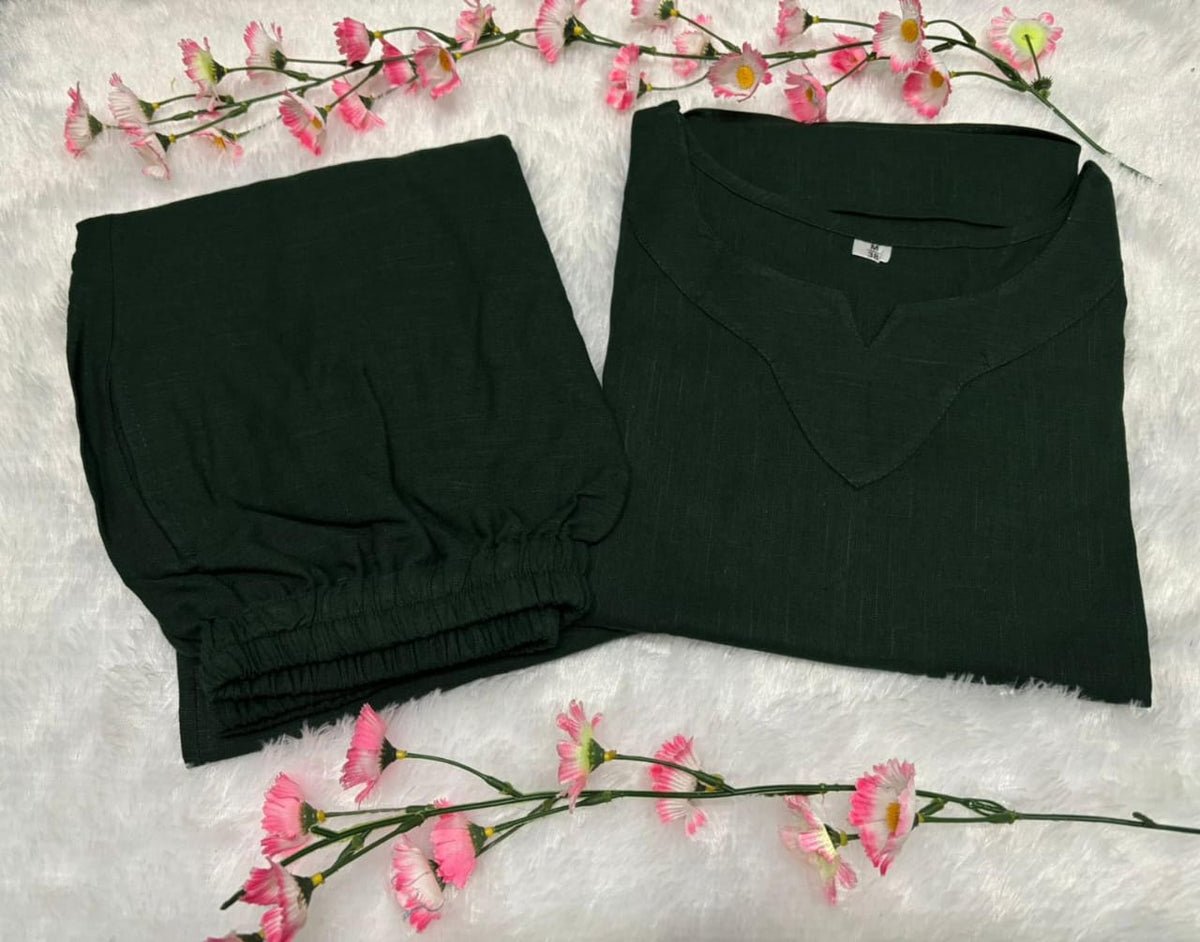 Women’s Premium Cotton Slub Co-ord Set | Stylish Top with Matching Palazzo & Two-Side Pockets | 2-Piece Set