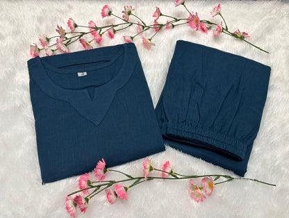 Women’s Premium Cotton Slub Co-ord Set | Stylish Top with Matching Palazzo & Two-Side Pockets | 2-Piece Set