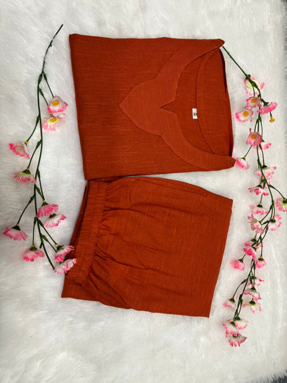 Women’s Premium Cotton Slub Co-ord Set | Stylish Top with Matching Palazzo & Two-Side Pockets | 2-Piece Set