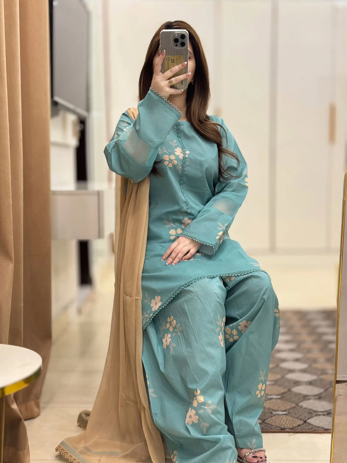 Women’s Cotton Corset-Style Kurta with Cherry Print Farshi Salwar & Nazmin Dupatta | Trendy 3-Piece Ethnic Set