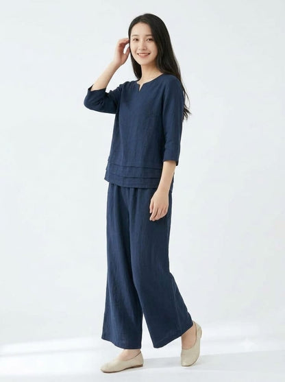 Women’s Premium Cotton Slub Co-ord Set | Stylish Top with Matching Palazzo & Two-Side Pockets | 2-Piece Set