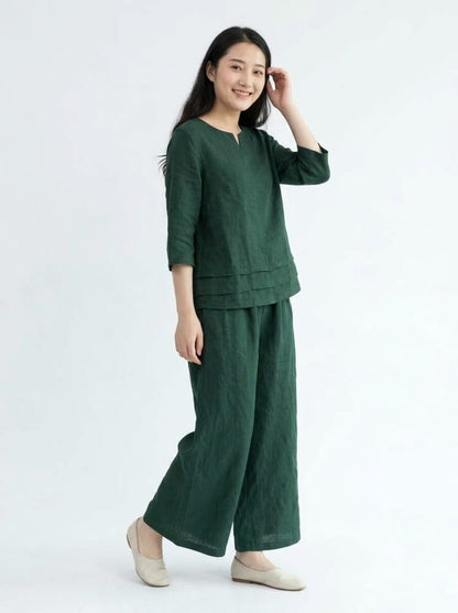 Women’s Premium Cotton Slub Co-ord Set | Stylish Top with Matching Palazzo & Two-Side Pockets | 2-Piece Set