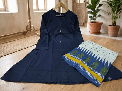 Women’s Pure Cotton Indo-Western Palazzo Co-ord Set | Handcrafted Beadwork Neckline with Designer Ikat-Inspired Print